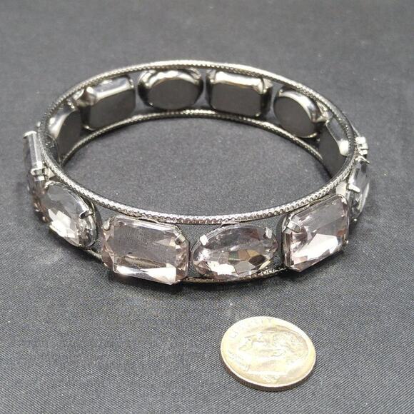 Large Rhinestone Bangle, Clear Rhinestones Hint of Lavender, Length 8 Inches - Picture 7 of 8